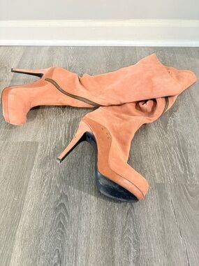 Donald J. Pliner Peach Suede Over-the-Knee Platform Stiletto Boots